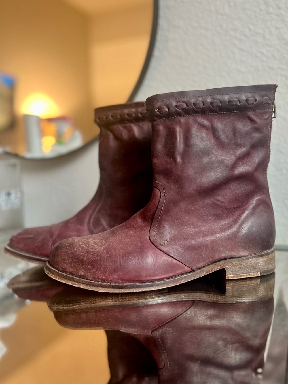 Farylrobin + FREE PEOPLE Leather Combat Boots Deep Red Women's US 8 - Picture 2 of 6